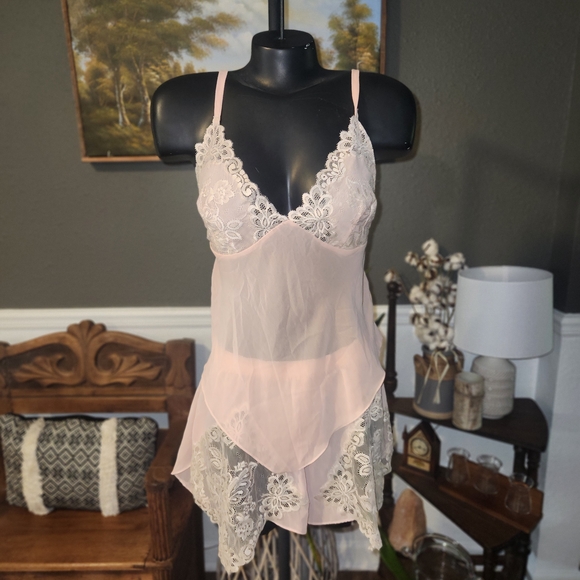 Victoria's Secret Sheer Pink Chemise with Lace - Picture 1 of 1